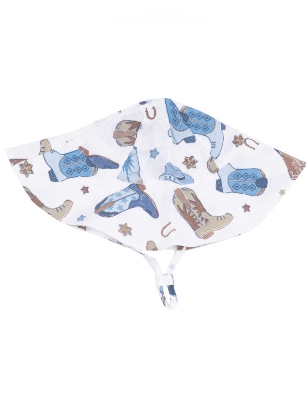 Angel Dear Kids Sun Hat with Cowboy Boot Print in White, Blue & Brown